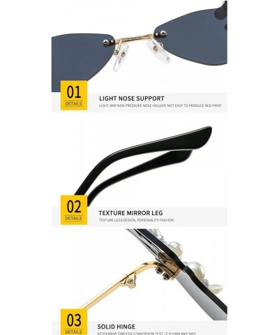 2022 Flame Sunglasses Women Rimless Cat Eye Sun Glasses Metal Shades Luxury Pearl Decoration Novelty Fire Flame Eyewear black...