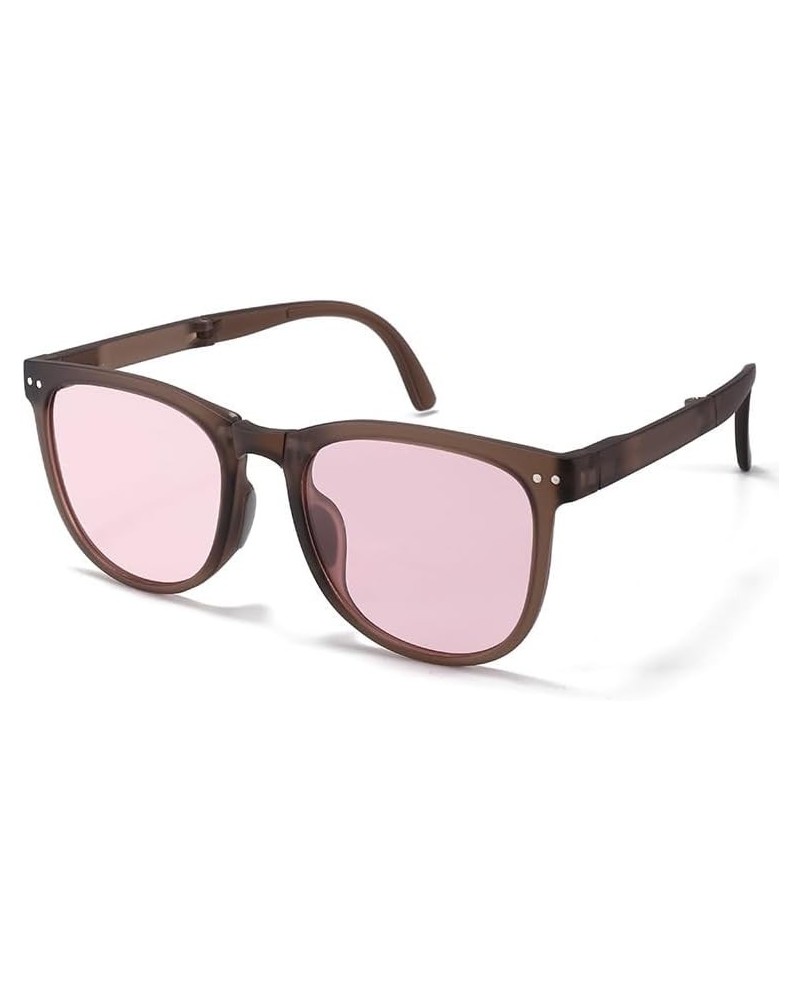 Men And Women Universal Shading Foldable Fashion Sunglasses, anti-uv, Anti-glare Mini Sunglasses, Light Pink Coffee $17.64 Oval