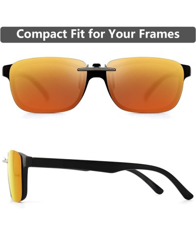 Polarized Clip On Sunglasses Over Prescription Glasses Men Women Compact Fit Non-Flip Up Red Mirrored 59*42mm $10.50 Rimless