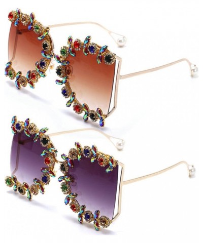 Rhinestone Oversized Square Diamond Sunglasses Women Bling Sun Glasses Crystal Party Glasses 2pcs-black&brown $11.05 Square