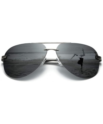 Aviator Sunglasses for Men and Women Polarized Mirrored for driving Black/Sliver Frame $19.19 Rimless