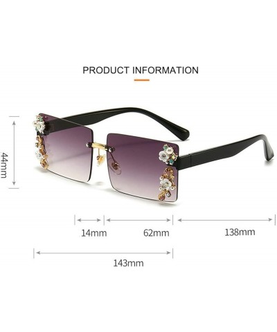 Rimless Sunglasses Women Shiny Crystal Rectangle Sun Glasses Flower Decoration Eyewear Vintage Men Shades UV400 Tea $10.06 Ri...