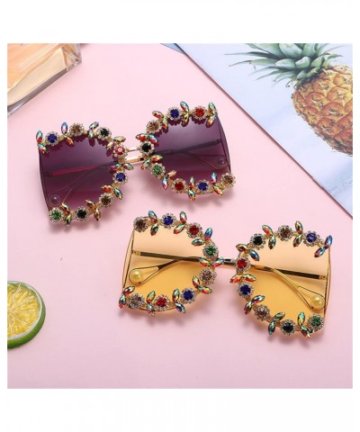 Rhinestone Oversized Square Diamond Sunglasses Women Bling Sun Glasses Crystal Party Glasses 2pcs-black&brown $11.05 Square