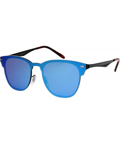 Horn Rimmed Sunglasses w/One Piece Flat Mirrored Lenses 5125-FLREV Matte Black Frame/Blue-white Mirror $9.59 Wayfarer