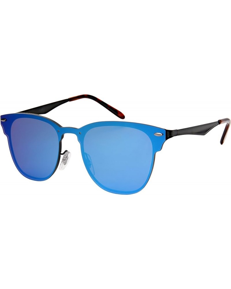 Horn Rimmed Sunglasses w/One Piece Flat Mirrored Lenses 5125-FLREV Matte Black Frame/Blue-white Mirror $9.59 Wayfarer