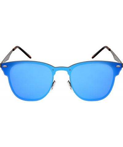 Horn Rimmed Sunglasses w/One Piece Flat Mirrored Lenses 5125-FLREV Matte Black Frame/Blue-white Mirror $9.59 Wayfarer