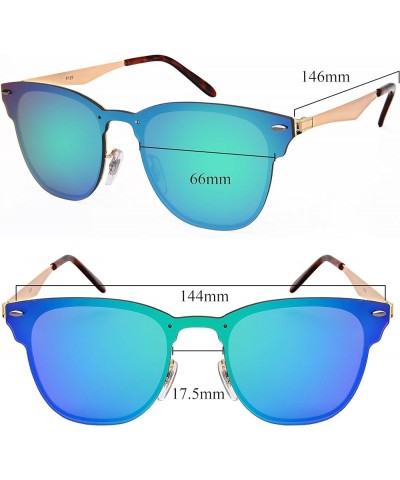 Horn Rimmed Sunglasses w/One Piece Flat Mirrored Lenses 5125-FLREV Matte Black Frame/Blue-white Mirror $9.59 Wayfarer