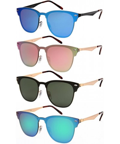 Horn Rimmed Sunglasses w/One Piece Flat Mirrored Lenses 5125-FLREV Matte Black Frame/Blue-white Mirror $9.59 Wayfarer