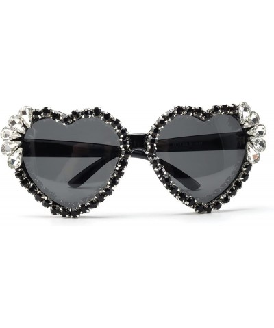 2023 Heart rhinestone Sunglasses Women Stylish Diamond Love Sunglasses Tinted Eyewear Black $9.92 Designer