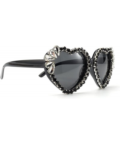 2023 Heart rhinestone Sunglasses Women Stylish Diamond Love Sunglasses Tinted Eyewear Black $9.92 Designer