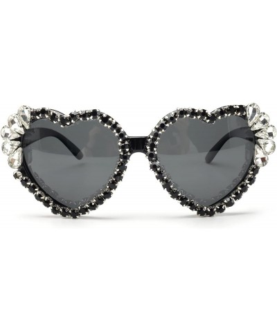 2023 Heart rhinestone Sunglasses Women Stylish Diamond Love Sunglasses Tinted Eyewear Black $9.92 Designer