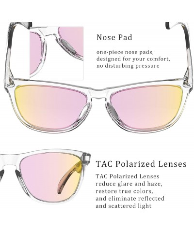 Sunglasses Polarized for Women Men Classic Square Retro Designer Style Sun Glasses With UV Protection Clear Frame / Pink Mirr...