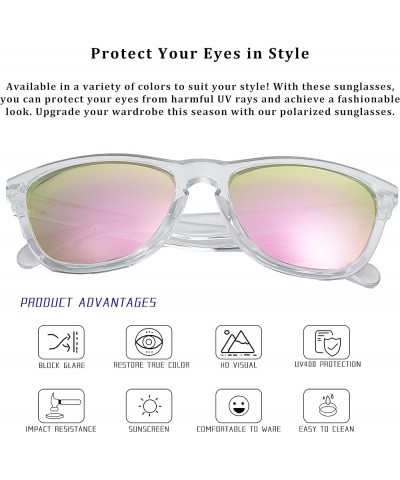 Sunglasses Polarized for Women Men Classic Square Retro Designer Style Sun Glasses With UV Protection Clear Frame / Pink Mirr...