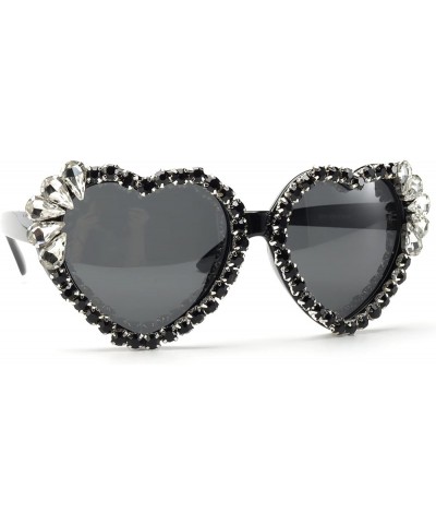 2023 Heart rhinestone Sunglasses Women Stylish Diamond Love Sunglasses Tinted Eyewear Black $9.92 Designer