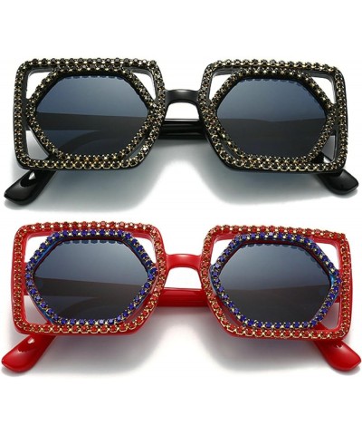 Trendy Rhinestone Sunglasses for Women Men,Vintage Stylish Cute Womens Rectangle Square bling Diamond Party Glasses 2pcs-blac...