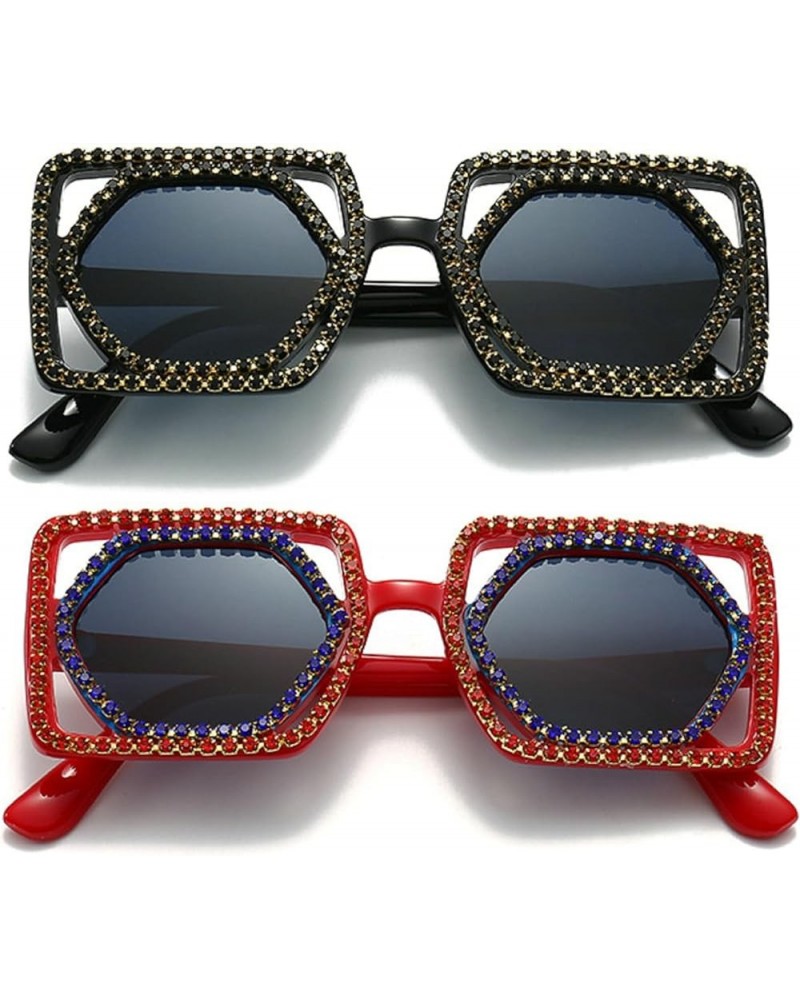 Trendy Rhinestone Sunglasses for Women Men,Vintage Stylish Cute Womens Rectangle Square bling Diamond Party Glasses 2pcs-blac...