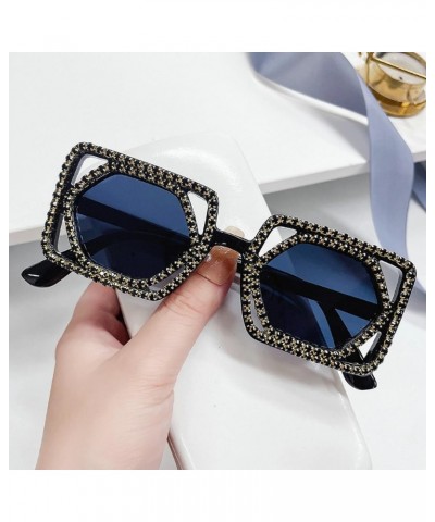 Trendy Rhinestone Sunglasses for Women Men,Vintage Stylish Cute Womens Rectangle Square bling Diamond Party Glasses 2pcs-blac...