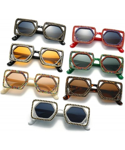 Trendy Rhinestone Sunglasses for Women Men,Vintage Stylish Cute Womens Rectangle Square bling Diamond Party Glasses 2pcs-blac...