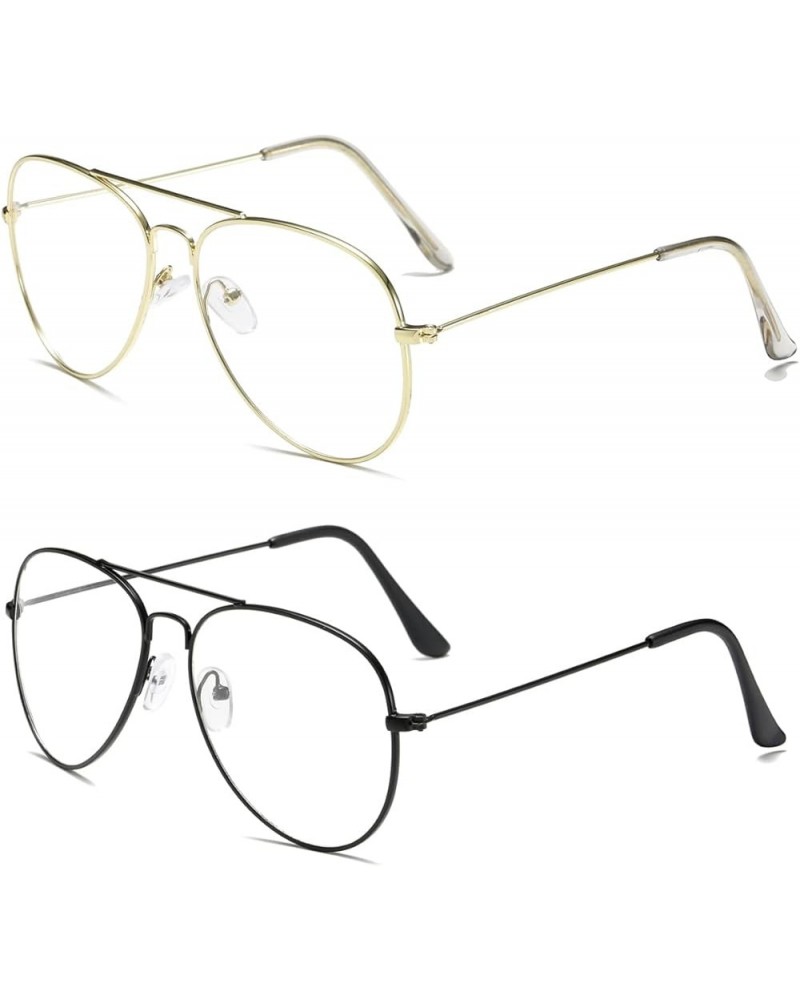 Clear Aviator Glasses Lens Premium Classic Metal Frame Eyeglasses Gold+black $16.02 Aviator