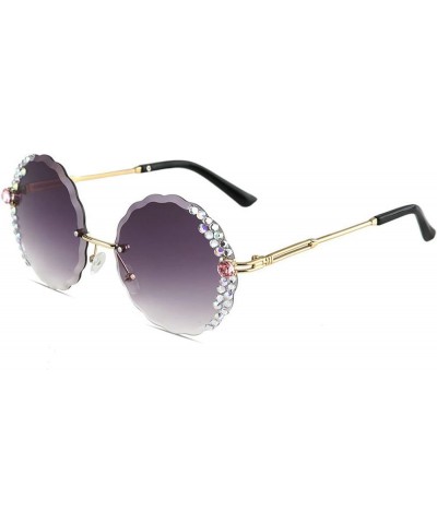 Sunglasses for Women Oversized Round Floral Shape Diamond Crystal Sunglasses Rimless Diamond Cutting Lens Sun Glasses Grey $9...