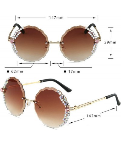 Sunglasses for Women Oversized Round Floral Shape Diamond Crystal Sunglasses Rimless Diamond Cutting Lens Sun Glasses Grey $9...