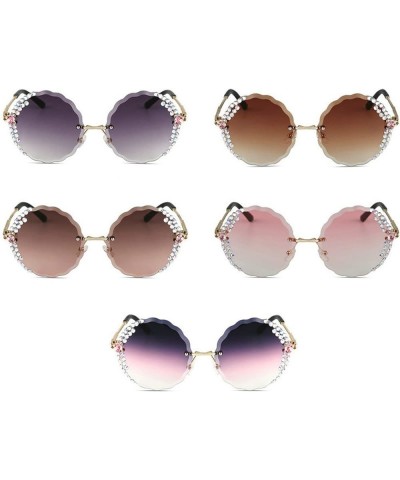 Sunglasses for Women Oversized Round Floral Shape Diamond Crystal Sunglasses Rimless Diamond Cutting Lens Sun Glasses Grey $9...