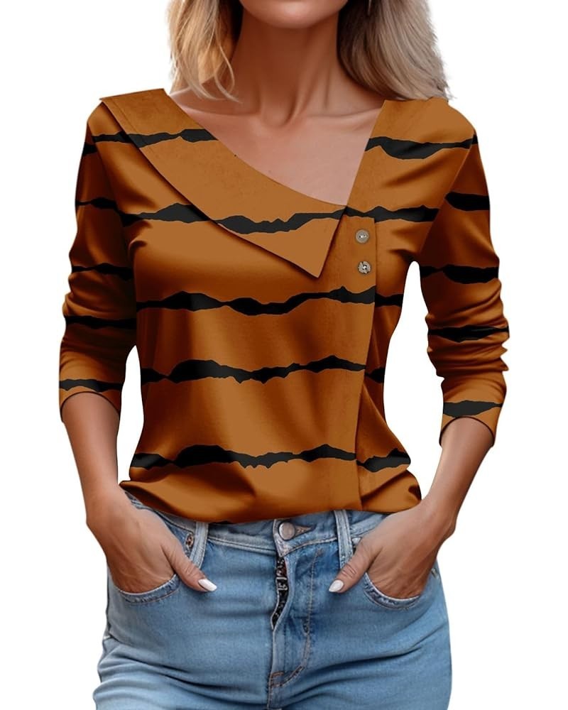 Women's 2023 Fall Long Sleeve Cotton Tops V Neck Comfy Henley Oversized Blouses Lose Fit Hippie Cowl V Neck Clothes 2-brown $...