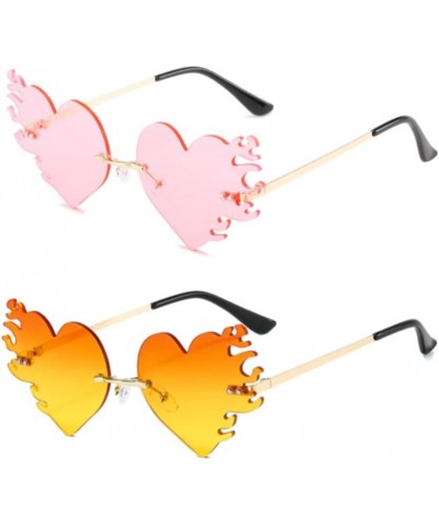 Melting Heart Flame sunglasses Women/men Trendy Rimless Party Cute Prom Glasses Novelty Heart Fire Flame Eyewear Orange+pink ...