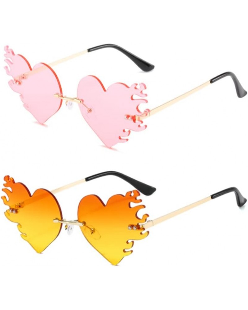 Melting Heart Flame sunglasses Women/men Trendy Rimless Party Cute Prom Glasses Novelty Heart Fire Flame Eyewear Orange+pink ...