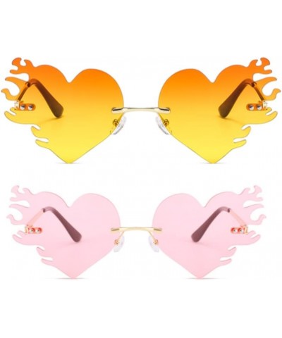 Melting Heart Flame sunglasses Women/men Trendy Rimless Party Cute Prom Glasses Novelty Heart Fire Flame Eyewear Orange+pink ...