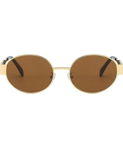 90s Retro Oval Sunglasses - Metal Frame Classic Round Shades for Women Men UV400 Protection Sun Glasses Outdoor Gold Brown $8...