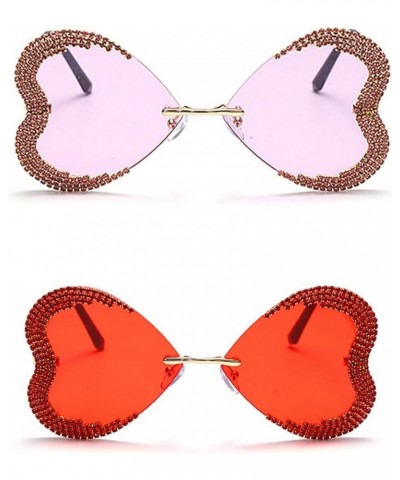 Shiny Rhinestone Love Heart Shape Sunglasses Rimless Diamond Bordered Vintage Sexy Punk Eyeglasses 2pcs red+purple $12.60 But...