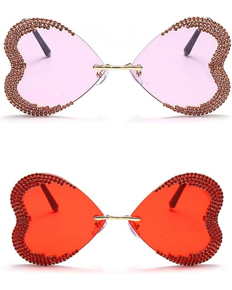 Shiny Rhinestone Love Heart Shape Sunglasses Rimless Diamond Bordered Vintage Sexy Punk Eyeglasses 2pcs red+purple $12.60 But...