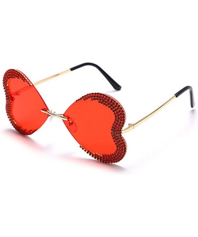 Shiny Rhinestone Love Heart Shape Sunglasses Rimless Diamond Bordered Vintage Sexy Punk Eyeglasses 2pcs red+purple $12.60 But...