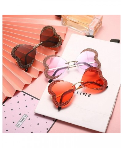 Shiny Rhinestone Love Heart Shape Sunglasses Rimless Diamond Bordered Vintage Sexy Punk Eyeglasses 2pcs red+purple $12.60 But...