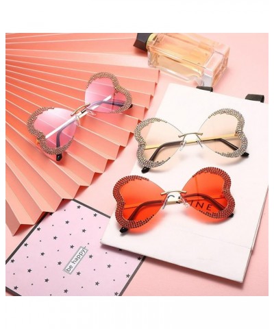 Shiny Rhinestone Love Heart Shape Sunglasses Rimless Diamond Bordered Vintage Sexy Punk Eyeglasses 2pcs red+purple $12.60 But...