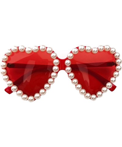 Fashion Heart shape Women Pearl Sunglasses Retro Bling Sun Glasses Ladies Diamond Party Sunglasses pink Eyewear Red $10.06 De...