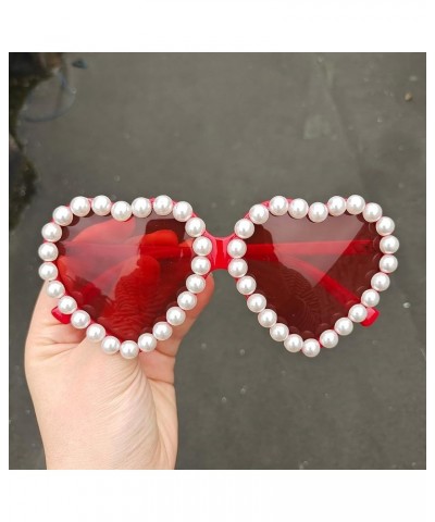 Fashion Heart shape Women Pearl Sunglasses Retro Bling Sun Glasses Ladies Diamond Party Sunglasses pink Eyewear Red $10.06 De...