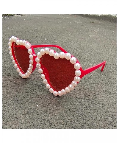 Fashion Heart shape Women Pearl Sunglasses Retro Bling Sun Glasses Ladies Diamond Party Sunglasses pink Eyewear Red $10.06 De...