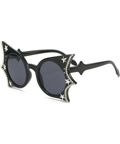 Vintage Rhinestone Sunglasses Women Bat Punk Eyewear Womens Funny Glasses Ladies Butterfly Diamond Sunglasses UV400 Black $10...