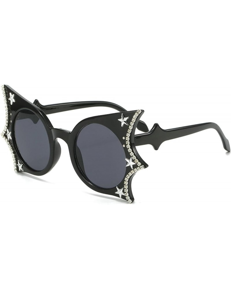 Vintage Rhinestone Sunglasses Women Bat Punk Eyewear Womens Funny Glasses Ladies Butterfly Diamond Sunglasses UV400 Black $10...