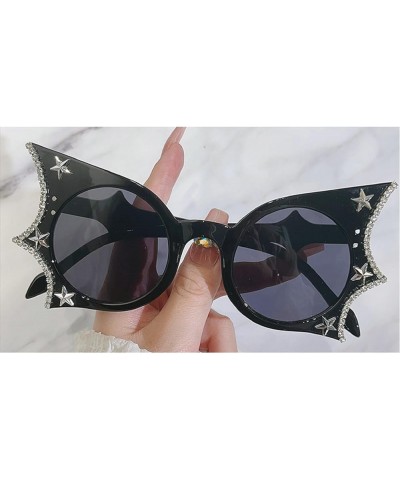 Vintage Rhinestone Sunglasses Women Bat Punk Eyewear Womens Funny Glasses Ladies Butterfly Diamond Sunglasses UV400 Black $10...