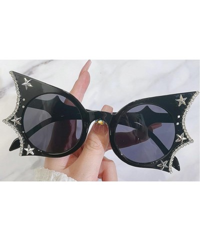 Vintage Rhinestone Sunglasses Women Bat Punk Eyewear Womens Funny Glasses Ladies Butterfly Diamond Sunglasses UV400 Black $10...