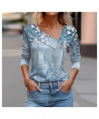 Women's 2023 Fall Long Sleeve Cotton Tops V Neck Comfy Henley Oversized Blouses Lose Fit Hippie Cowl V Neck Clothes 5-cyan $1...