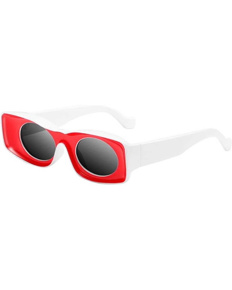 Chunky Men Rectangular Retro Sunglasses Women Men Polygonal Narrow Fashion Cute Eyewear Rhinestone for Women Red $8.20 Square