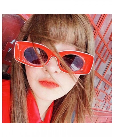 Chunky Men Rectangular Retro Sunglasses Women Men Polygonal Narrow Fashion Cute Eyewear Rhinestone for Women Red $8.20 Square