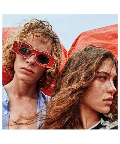 Chunky Men Rectangular Retro Sunglasses Women Men Polygonal Narrow Fashion Cute Eyewear Rhinestone for Women Red $8.20 Square