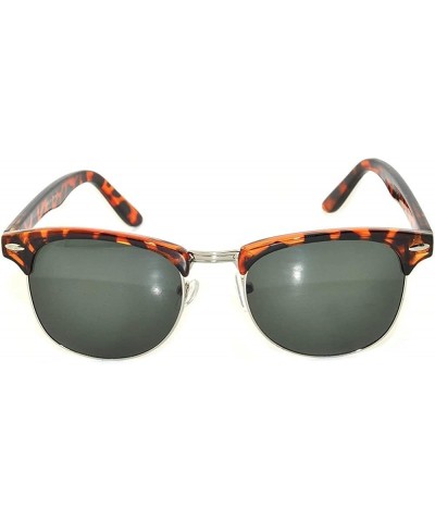 Retro Half Frame Horned Rim Sunglasses Colored Lens for Mens or Womens Leopard Silver / Smoke (Green Smoke) $8.54 Round