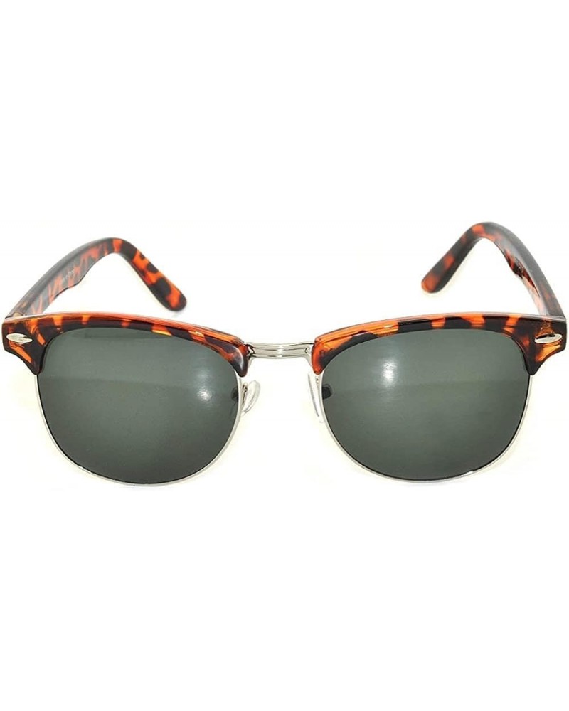 Retro Half Frame Horned Rim Sunglasses Colored Lens for Mens or Womens Leopard Silver / Smoke (Green Smoke) $8.54 Round