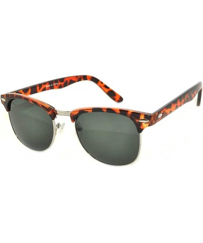 Retro Half Frame Horned Rim Sunglasses Colored Lens for Mens or Womens Leopard Silver / Smoke (Green Smoke) $8.54 Round